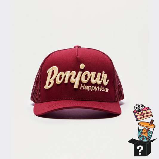 Bonjour Happy Hour Snapback Hat - Burgundy+Pin