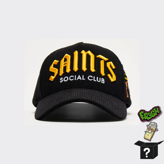 Saints Social Club Corduroy Snapback Hat - Black+Pin